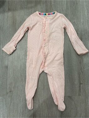 Magnetic Me Light Pink Polka Dot Footed One-Piece with Ruffle Trim